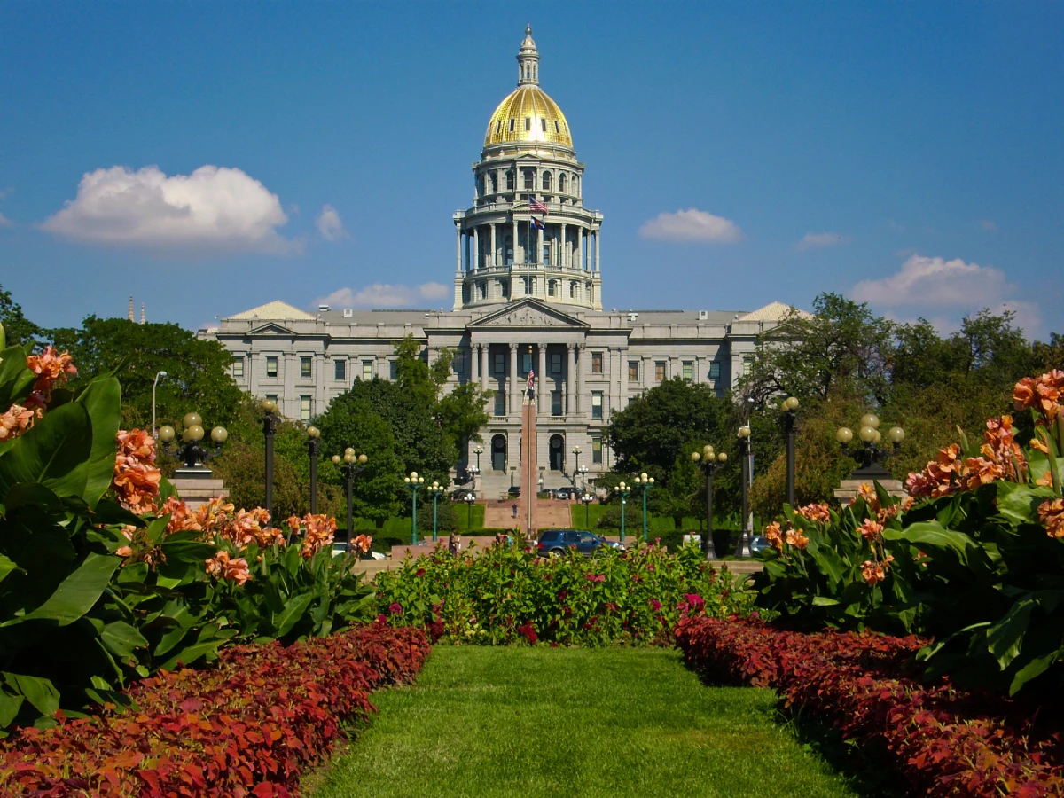 Capitol building with flower gardens