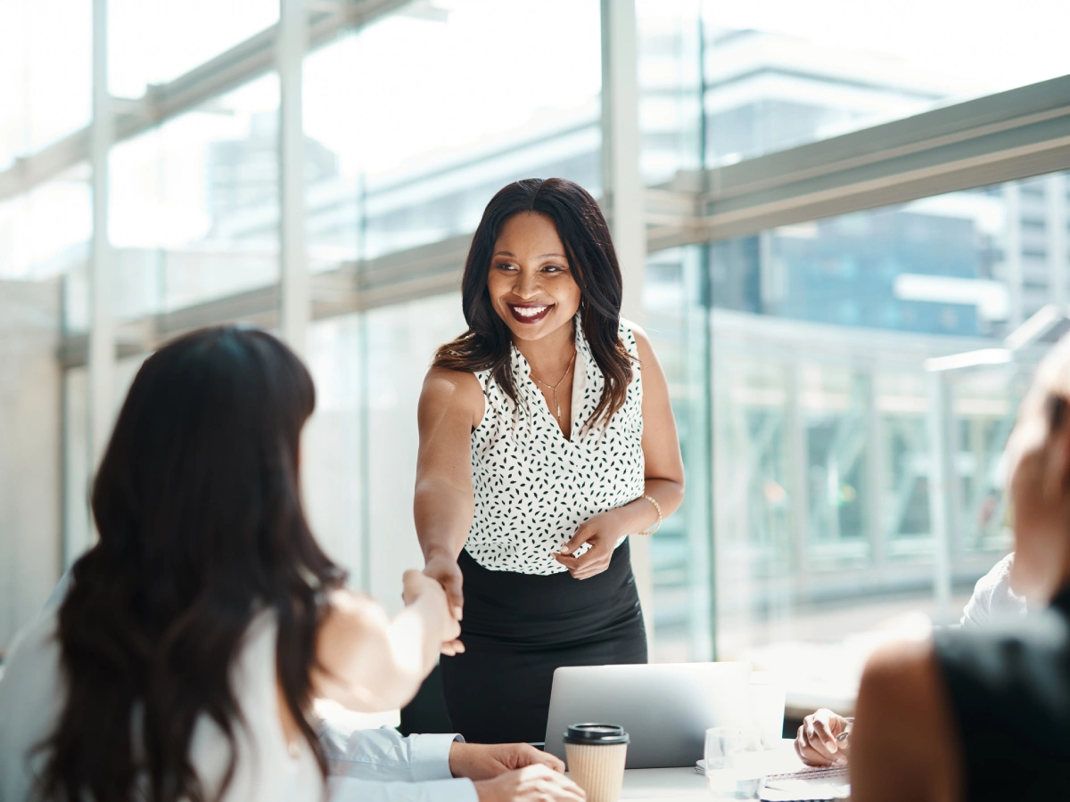 Professional greeting in modern office