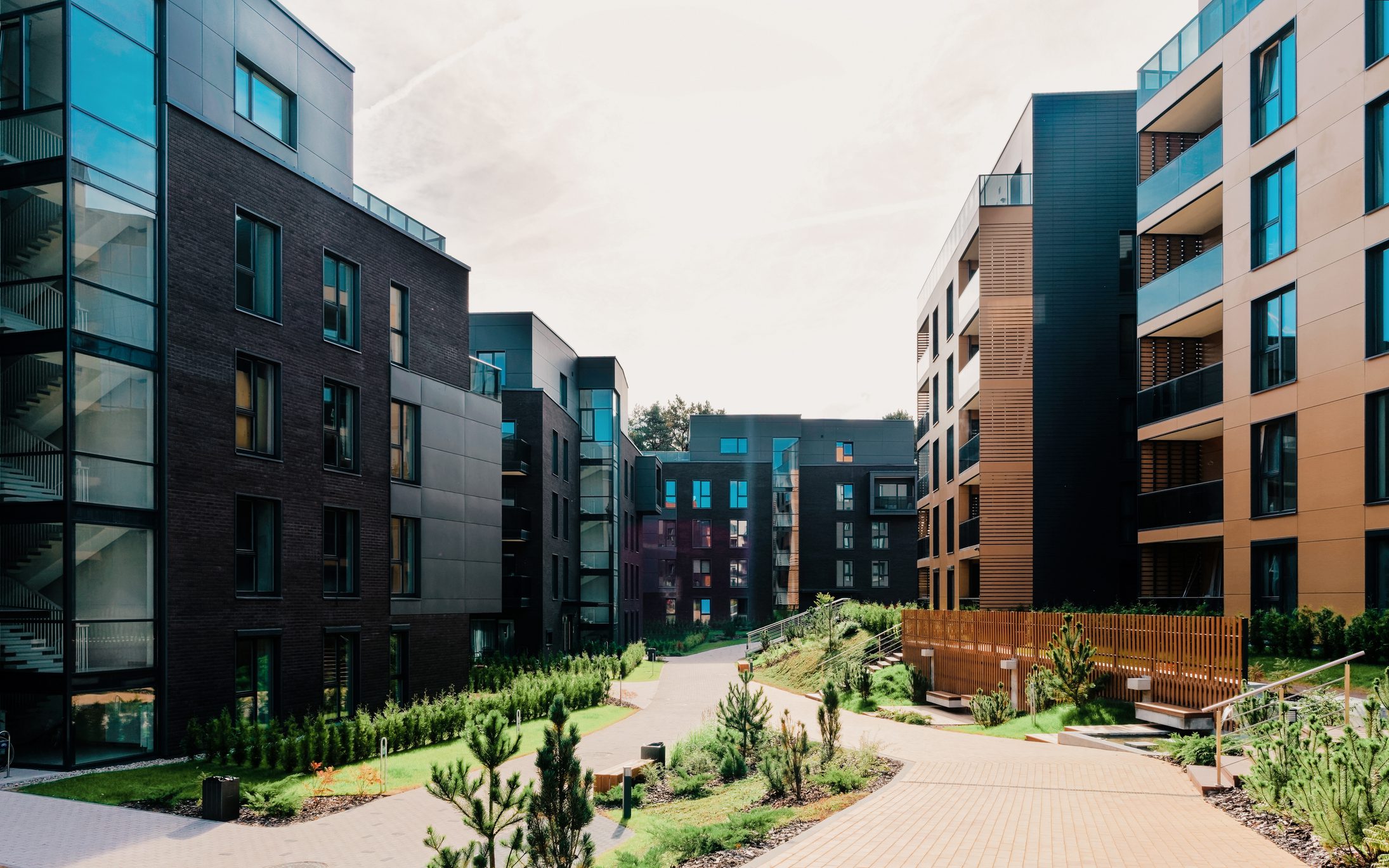 Contemporary housing development under clear sky