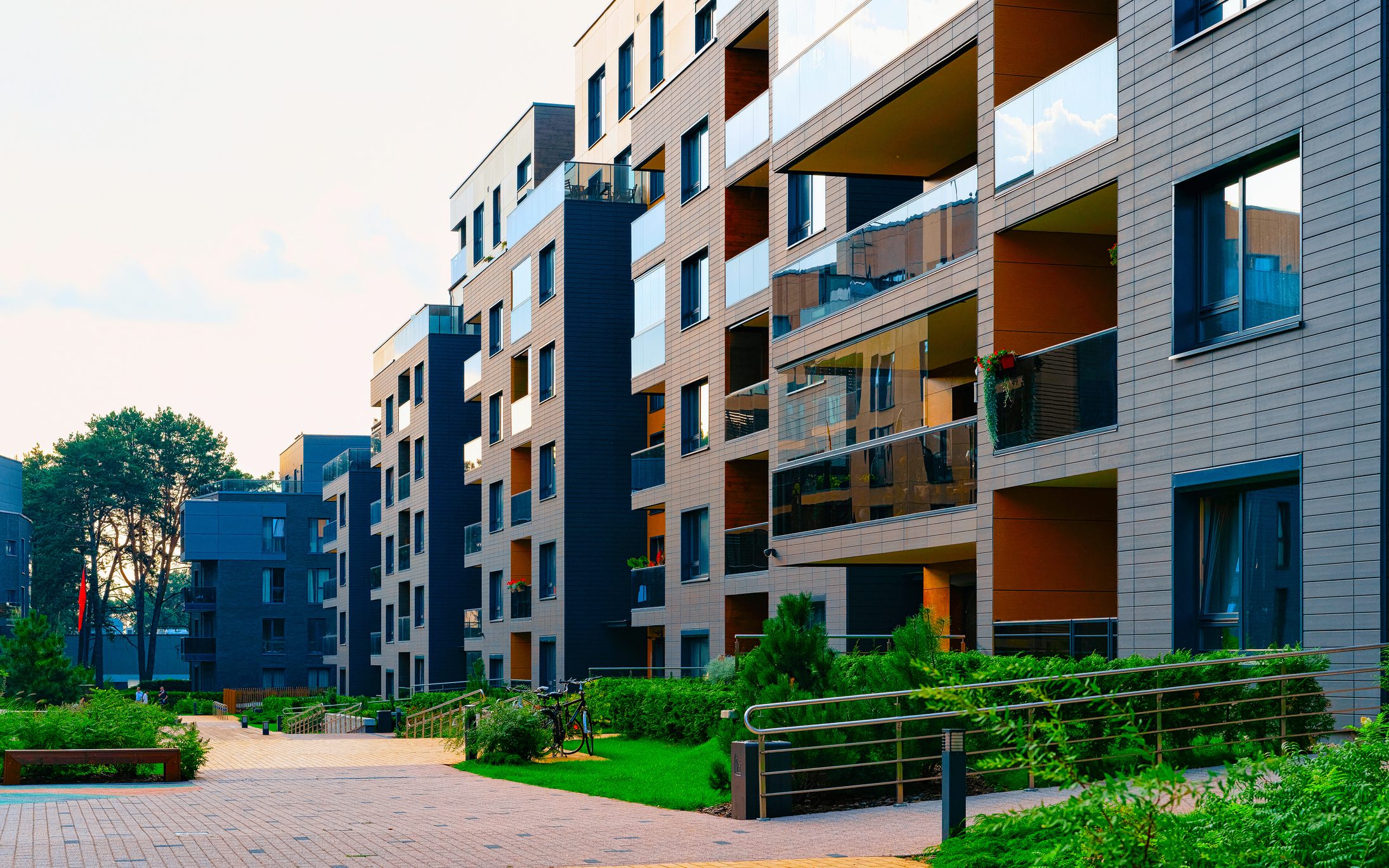Contemporary residential complex exterior view