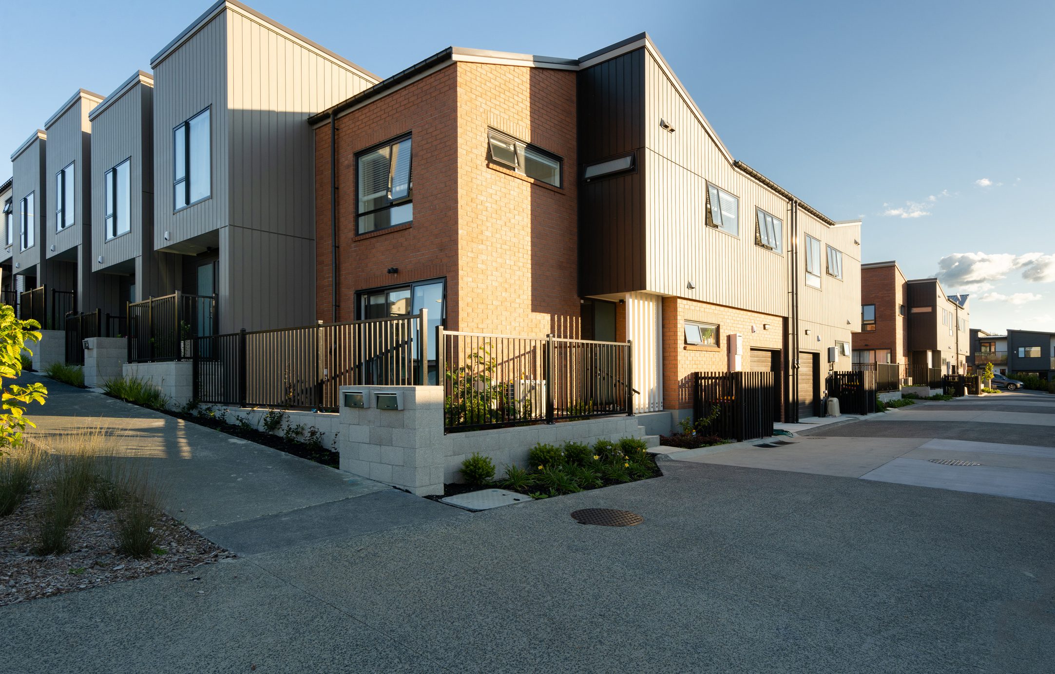 Contemporary residential buildings with sunlight